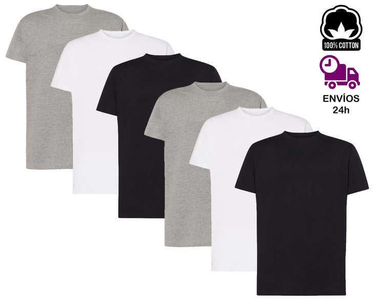 Pack de 6 Camisetas de Manga Corta en algodón 100%, Colores Surtidos, 190  Gramos, Cuello Redondo - Camisetas básicas Hombre Pack Camiseta Algodón  Hombre: : Moda