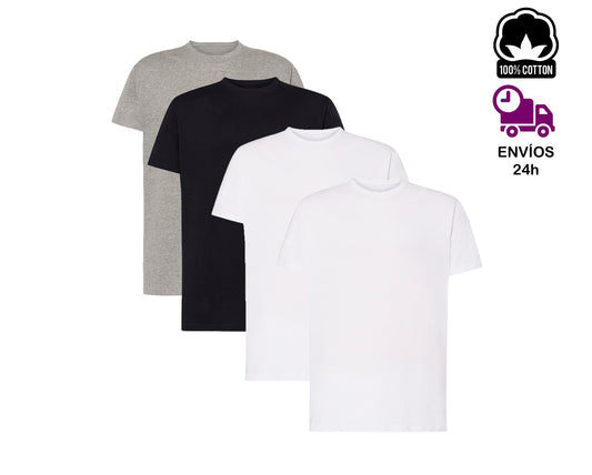 Pack de 4 Camisetas Básicas de Manga Corta 100% Algodón con alta transpirabilidad ideal para practicar deporte - Tallas S a 2XL